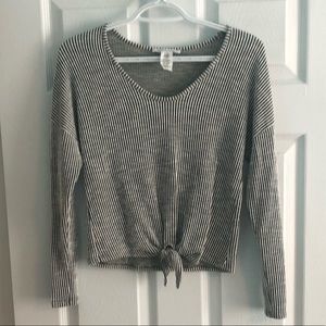 Caution To The Wind Front Tie Long Sleeve Top